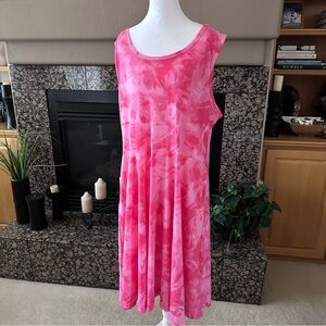 LuLaRoe Nicki Pink Tie Dye Sleeveless Dress Pockets 3X 26-28 NWT
